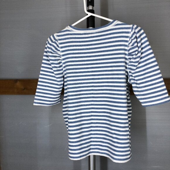 Anthropologie DRA Blue White Stripe Terry Short Sleeve Puff Sleeves Sz S - Picture 4 of 7